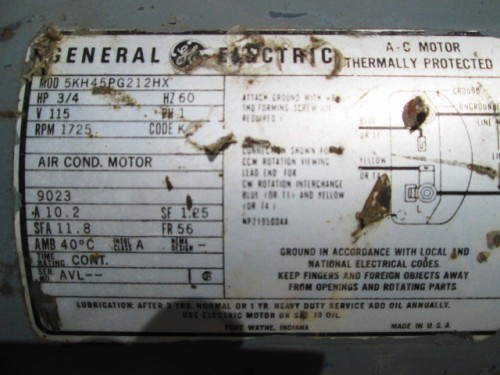 3/4 HP General Electric Thermally Protected Electric Motor
