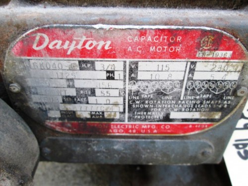 3/4 HP Dayton Continuous Duty Electric Motor