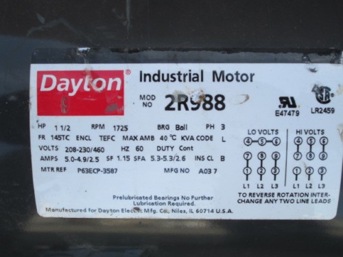 1.5 HP Dayton Industrial Electric Motor