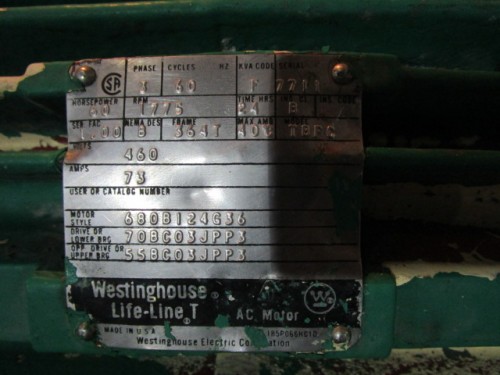 60 hp Westinghouse Electric AC Motor.  1775