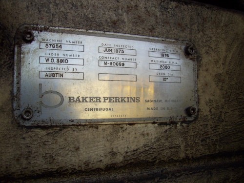Baker Perkins Pusher Centrifuge