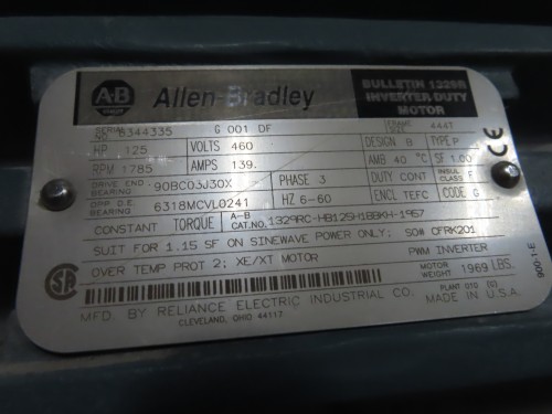 Unused 125 HP Allen-Bradley Motor with Stearns Brake