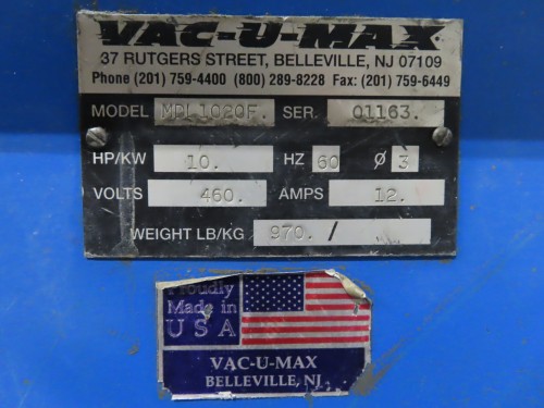 Vac-U-Max Model 1020 Continuous Duty Vacuum Provider for sale