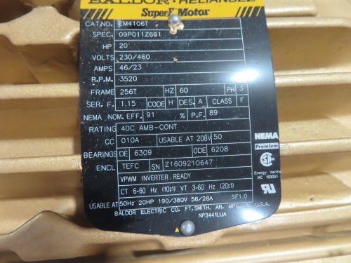 new surplus 20 hp Baldor Electric Motor