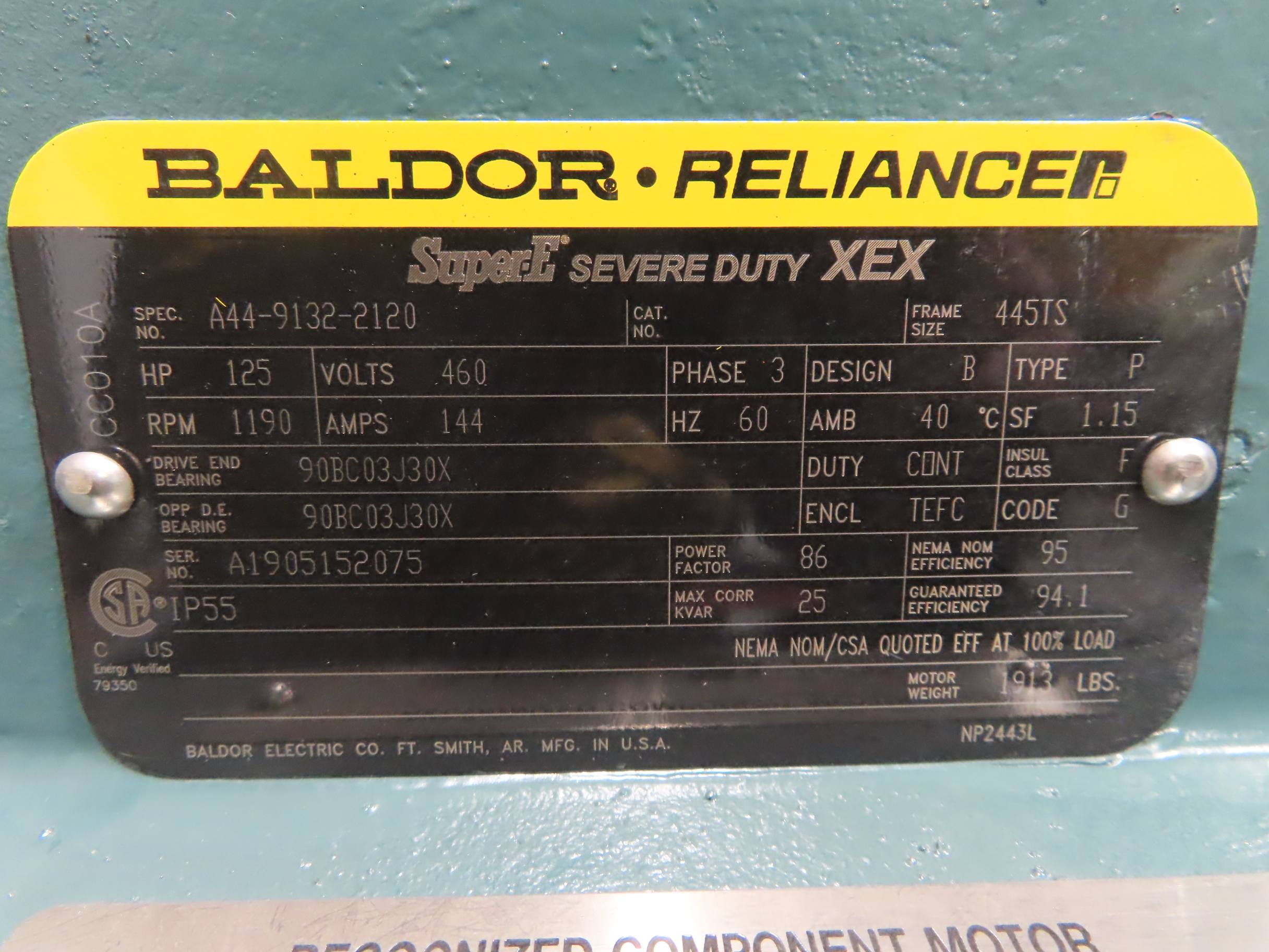 125 HP Baldor Motor with Stearns Brake, New