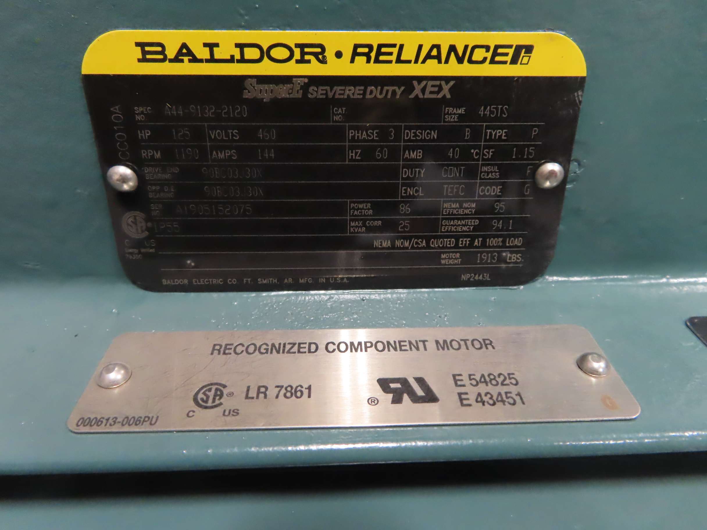 125 HP Baldor Motor with Stearns Brake, New